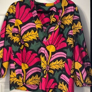 J. Crew Pink Graphic Boxy Blouse with Notched Collar